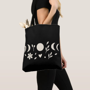 Bolsa Tote Marfim Floral & Luas Preto