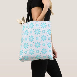 Bolsa Tote Margarida delicada branca e turquesa, padrão de po