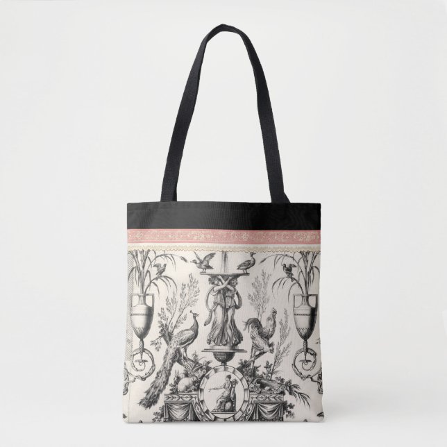 Bolsa Tote Marie Antoinette Toile de Jouy-black red (Frente)
