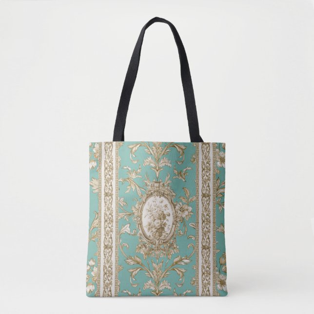 Bolsa Tote Marie Antoinette Toile de Jouy turqoise  (Frente)