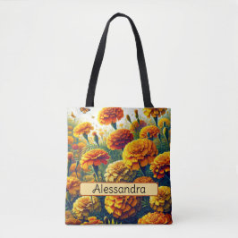 Bolsa Tote Marigold, Flor de Nascimento Personalizado, outubr