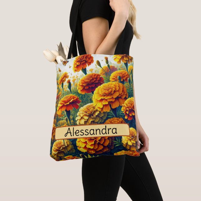 Bolsa Tote Marigold, Flor de Nascimento Personalizado, outubr (Close Up)