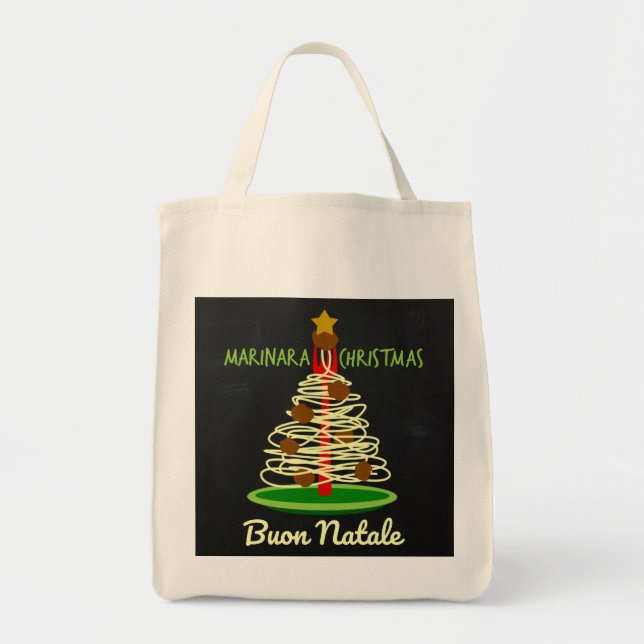 Bolsa Tote Marinara Christmas Buon Natale Spaghetti Tree (Frente)
