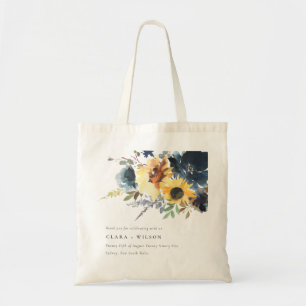 Bolsa Tote Marinho Amarelo Girassóis Watercolor Casamento Flo