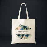 Bolsa Tote Marinho Azul Blush Rosa Floral Russo Boho Toalha<br><div class="desc">Saco de Tota floral azul-marinho escuro,  com buquê elegante de azul marinho,  azul real,  branco,  rosa de pincel e folhas verdes de eucalipto sábio. Entre em contato comigo para obter ajuda sobre a personalização ou se você precisar de outro produto com este design.</div>