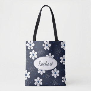 Bolsa Tote Marinho Azul Bonito Floral Personalizado