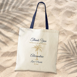 Bolsa Tote Marinho Azul, Dourada Palm Tree Bridesmaid Obrigad