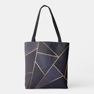 Bolsa Tote Marinho Azul Dourado Triângulos Geométricos Elegan