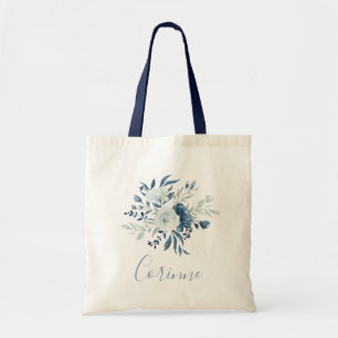 Bolsa Tote Marinho Azul Dusty Buquê Floral Bridesmaid
