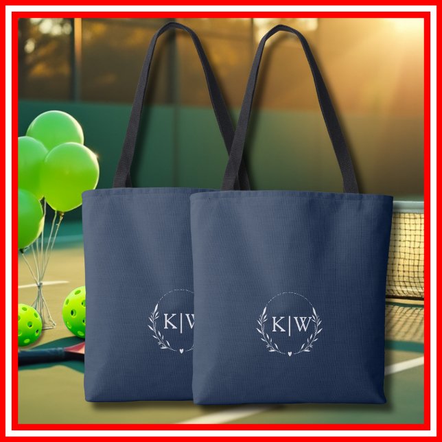 Bolsa Tote Marinho azul e branco | Monograma de Iniciais Mode (Navy Blue and White | Modern Initials Monogram Tote Bag)