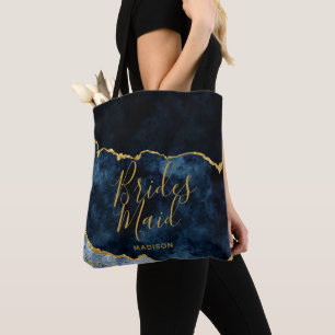 Bolsa Tote Marinho Azul e Folha Ouro Agate Marble Bridesmaid