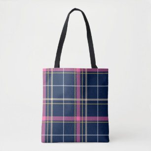 Bolsa Tote Marinho Azul Escocesa Xadrez Tartan Rosa Stripe B