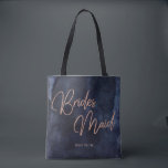 Bolsa Tote Marinho Azul Rosa de Aquarela Dourado Bridesmaid M<br><div class="desc">Marinho Blue Watercolor & Rosa Dourado Faux Foil Lettering Perfect para sacos de tote Bridesmaid para outono ou Casamento no inverno com letra de script alfaiatado para a mão! Verifique meu compro para ver toda a coleção de casamento com este design!</div>
