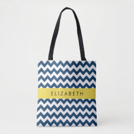 Bolsa Tote Marinho Azul Zigzag, Marinho Blue Chevron, Seu Nom