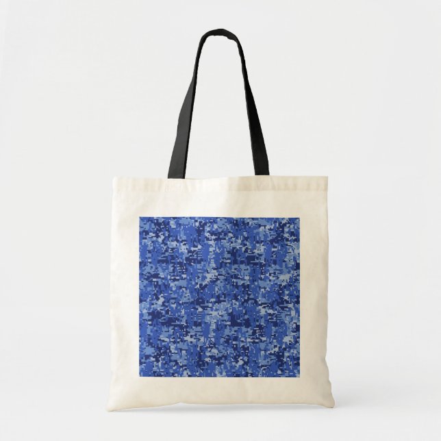 Bolsa Tote Marinho Blue Digital Pixels Texture Decor (Frente)