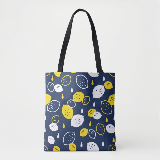 Bolsa Tote Marinho Blue Lemon Art - Refrescando o Citrus Desi (Frente)