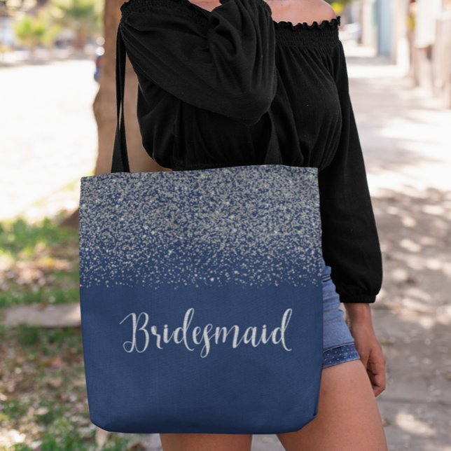 Bolsa Tote Marinho Blue Silver Glitter Wedesmaid (Criador carregado)