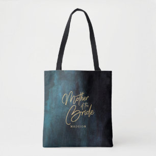 Bolsa Tote Marinho Blue Watercolor e Dourada Mãe da Noiva
