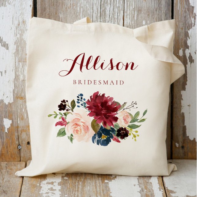 Bolsa Tote Marinho Borgonha Porta-buquê Floral (Criador carregado)