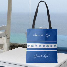 Bolsa Tote Marinho Chic Blue White Strips Fish Shell Beach Li