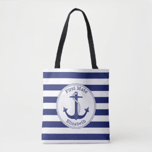 Bolsa Tote Marinho de Ângulo Náutico, Azul, Primeira Porta 