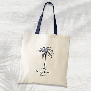 Bolsa Tote Marinho de Bela Tribo Azul Árvore Tropical Palm Pe