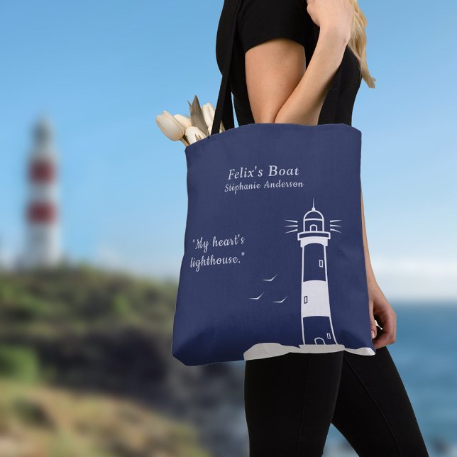 Bolsa Tote Marinho de farol azul (Lighthouse Navy Blue Tote Bag)