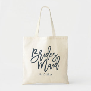 Bolsa Tote Marinho de Letra de Bridesmaid com Script