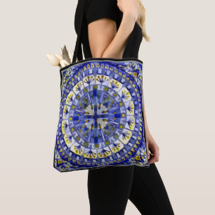 Bolsa Tote Marinho de mosaico Boho Água Azul -