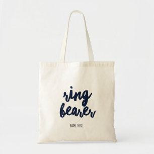 Bolsa Tote Marinho de Nome Personalizado da Barra de Anel Azu