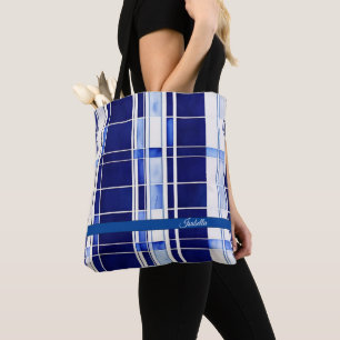 Bolsa Tote Marinho de Verão Blue Boat Modern Strips Coleção
