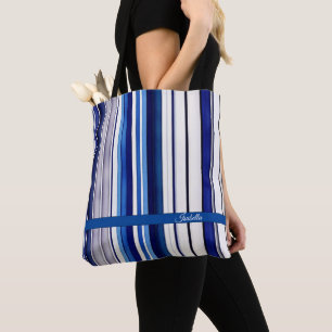Bolsa Tote Marinho de Verão Blue Boat Trendy Strips