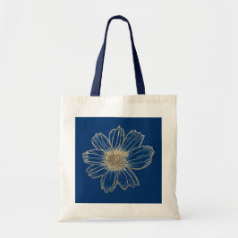 Bolsa Tote Marinho design Floral ouro Azul