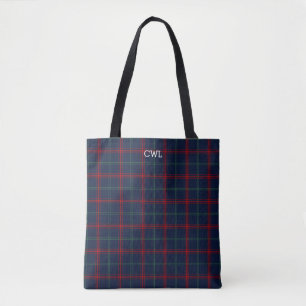 Bolsa Tote Marinho do Lynch Clan Tartan Monograma de Xadrez A