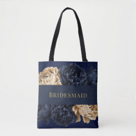 Bolsa Tote Marinho Dourado Aquarela Peony Bridesmaid Favor Gi