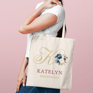 Bolsa Tote Marinho Dourado Vinho Floral Personalizado Festa d