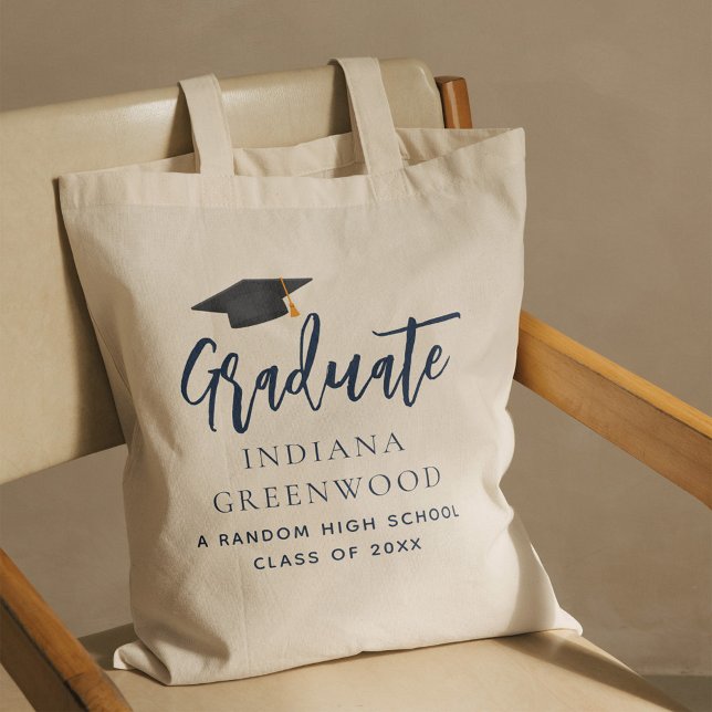 Bolsa Tote Marinho Elegante 2025, Festa de formatura Blue Kee (Graduate Keepsake Script Graduation Party Tote Bag)