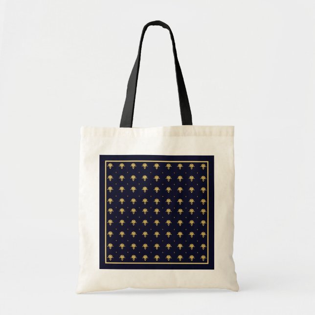 Bolsa Tote Marinho Elegante Azul e Dourado Damasco (Frente)