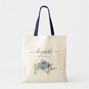 Bolsa Tote Marinho Floral Azul Personalizado Bridesmaid
