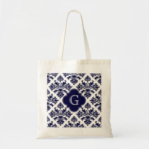 Bolsa Tote Marinho Lg Blu What Damask 3 Marinho Quatrefoil Mo