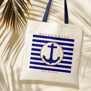 Bolsa Tote Marinho náutico e nome da ponte de estanho