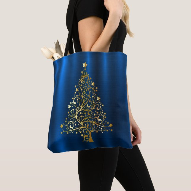 Bolsa Tote Marinho Ouro de Natal Azul (Close Up)