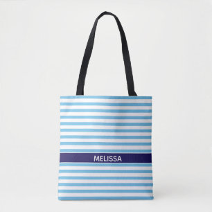 Bolsa Tote Marinho Personalizado, Azul E Branco, Com Striping