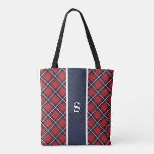 Bolsa Tote Marinho Red Tartan Xadrez Monograma Toque