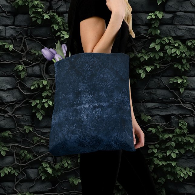 Bolsa Tote Marinho Velvity Damask | Azul Escuro Barroco (Criador carregado)