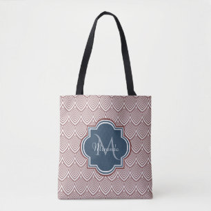 Bolsa Tote Marinho Vermelho Escuro Deco Scallops Blue Monogra