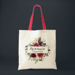 Bolsa Tote Marinho Vermelho Floral Boho Bridesmaid presente<br><div class="desc">Romântica Watercolor Burgundy Red Marinho Floral Rustic Boho Wedding / chá de panela bridesmaid presente para a bolsa. Perfeito para um casamento no outono/no meio do verão. O design apresenta um buquê espantoso de burgundy / Marsala, pêssego, flores marinhos com folhas correspondentes. Por favor, encontre mais designs e variações na...</div>