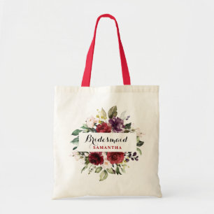 Bolsa Tote Marinho Vermelho Floral Boho Bridesmaid presente