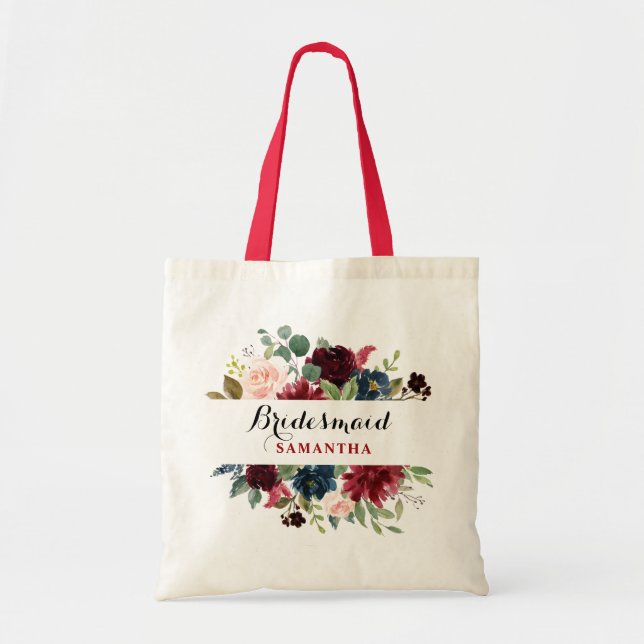 Bolsa Tote Marinho Vermelho Floral Boho Bridesmaid presente (Frente)