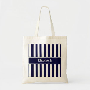 Bolsa Tote Marinho White Stripe Marinho Blue Ribbon Name Mono